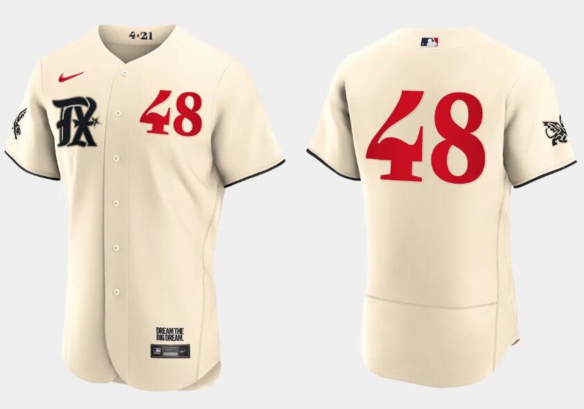 Men's Texas Rangers #48 Jacob DeGrom Cream 2023 City Connect Flex Base Stitched Baseball Jersey